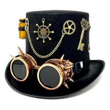 Steampunk Time Traveler Style Top Hat Feather Halloween Costume Cosplay Hat
