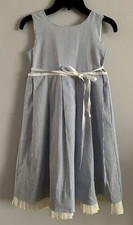 Ralph Lauren Seersucker Wrap Dress Easter Blue White Lined Girl's Size 6 NWT