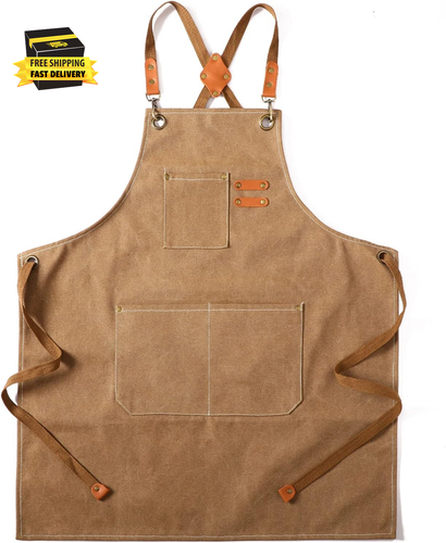 Canvas Cross Back Chef Cotton Aprons for Men Women with Large Pockets ⭐️⭐️⭐️⭐️⭐️