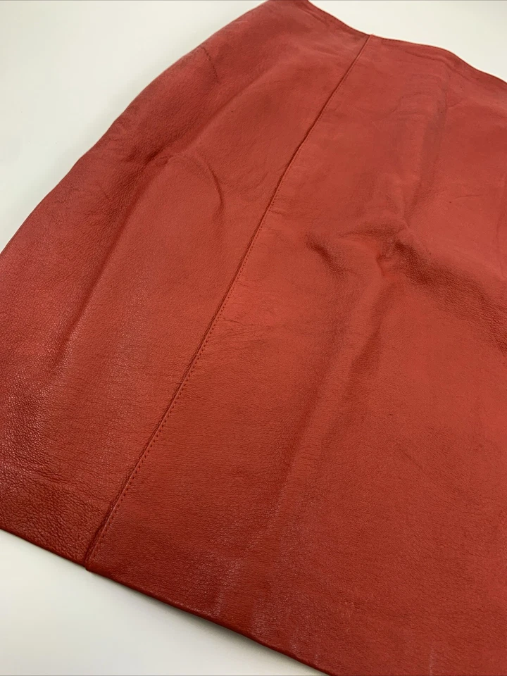 David Benjamin Red Leather Mini Skirt Nylon Lined Short Back Zip Slit Womens 12 - Image 3 of 4