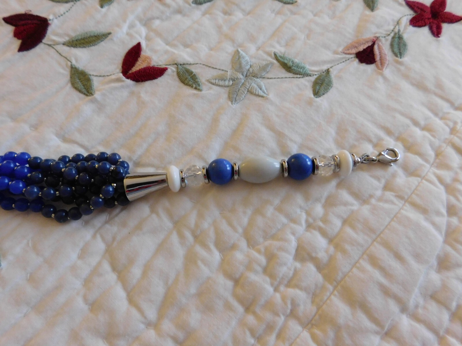 Talbots Blue Beaded Multi Strand Statement Silver… - image 6