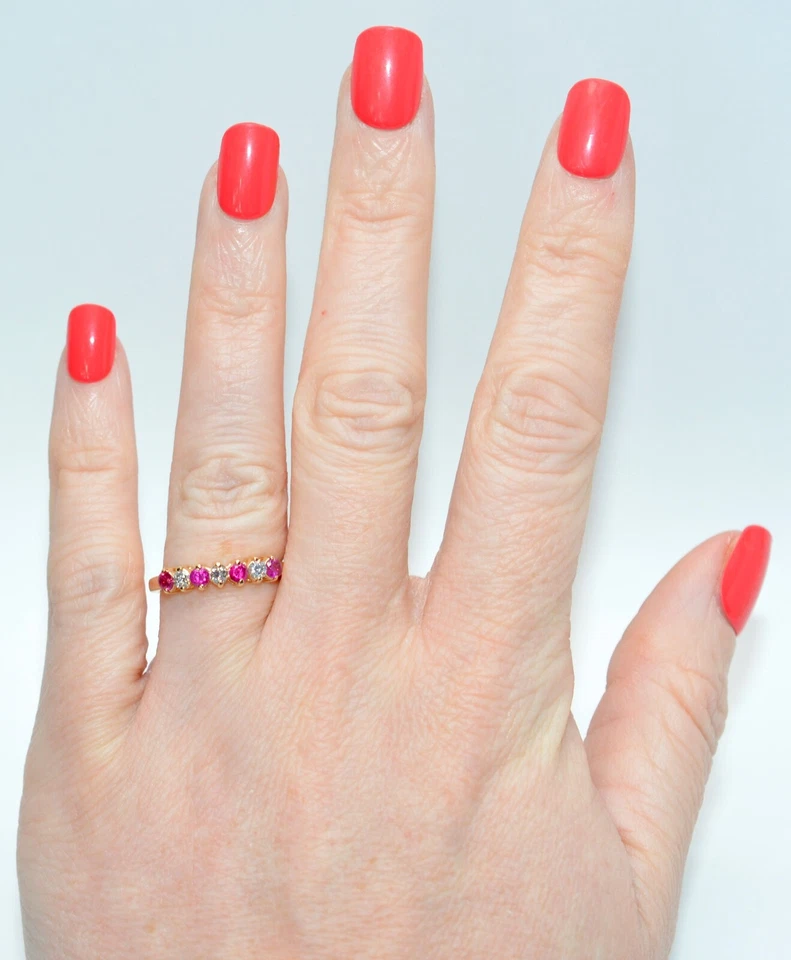 Natural Ruby & Diamond Ring 10K Solid Gold .86tcw Ruby Band Cluster Birthstone - Image 2 of 4