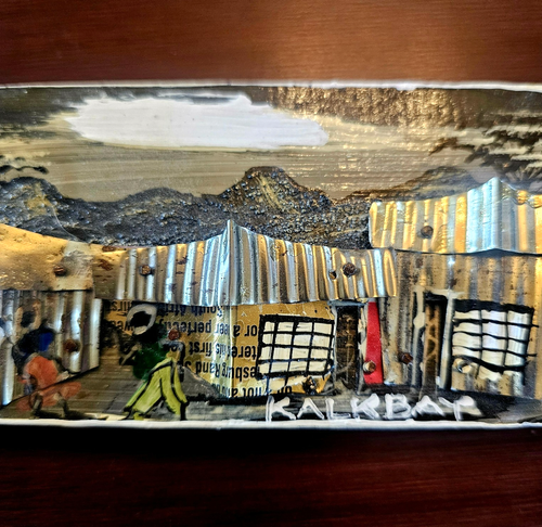 2 mini pinturas sudafricanas madera 3D latas recicladas medios mixtos Ciudad del Cabo firmados - Imagen 4 de 13