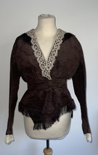 Authentic Victorian Sz M Brown Water Mark Silk Taffeta Lace Collar & Cuff Bodice