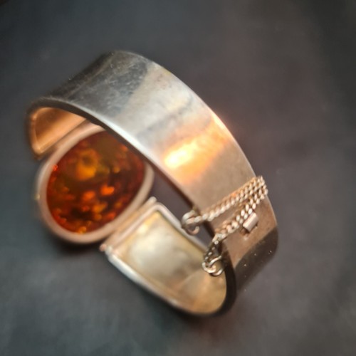 Sterling Silver 925 Bangle Large Baltic Amber Elegant Antique Bracelet Jewellery - Picture 4 of 13
