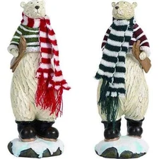 Transpac Polar Bear  Figurine Pair Retired Resin w Scarves