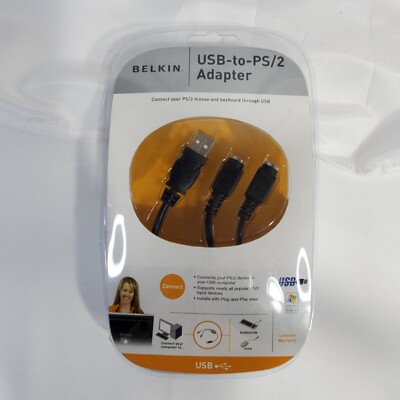 Belkin USB-to-PS/2 Adapter F5U119VE1 - Connect PS/2 Mouse & Keyboard USB New