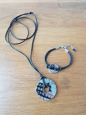 Kette Armband Set Silber Asiatisch chin. Schriftzeichen Manguun Rund Leder Stahl