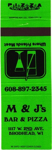 M & J's Bar & Pizza, Brodhead, Wisconsin, Vintage Matchbook Cover - 第 1/2 張圖片