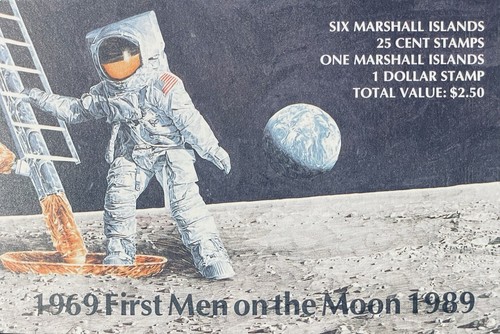MARSHALL ISLANDS 20th ANNIVERSARY 1ST MOON LANDING SPACE STAMP BOOKLET 1989 MNH - Afbeelding 1 van 6