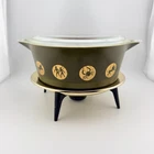 Rare VTG Pyrex Zodiac 475-B 2.5 Qt Green Casserole w/ 475-C Lid & Cradle Stand