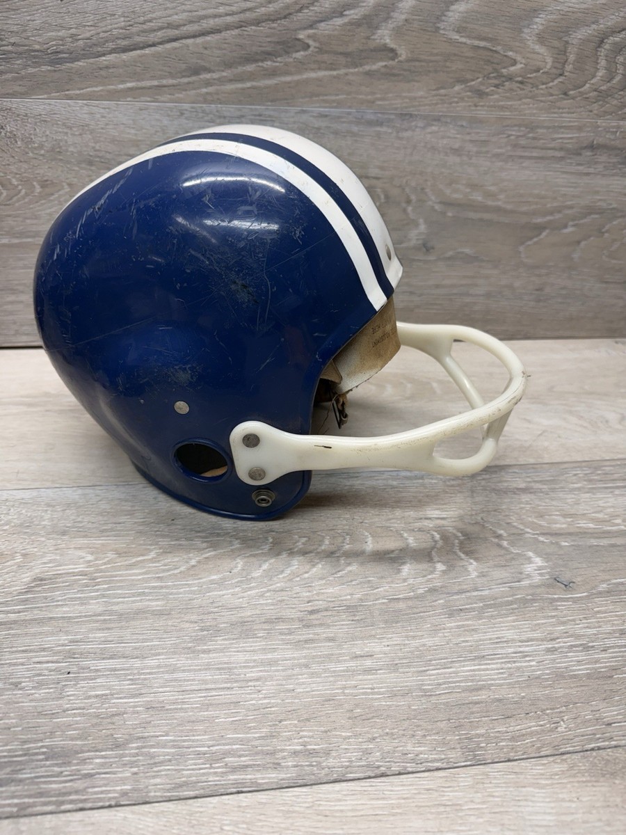 1950's 1960's FOOTBALL HELMET MEDIUM W/ FACE MASK BLUE W/ WHITE