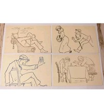 4 VECCHIE CARTOLINE ILLUSTRATE POSTCARD-MARIO CUSSINO-IL GOLIARDO PADOVA-VINTAGE