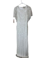 BHLDN Dress Womens 8 White Sequin Beaded Tulle Sheath Maxi Bridal Wedding Gown