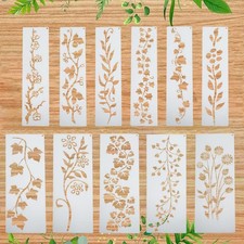 12pcs Vine Border Stencil Leaf Stencils for Painting, Reusable Floral Drawing.