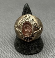 Unique Roman Greek Silver Carnelian Agate Stone Seal Old Silver Ring