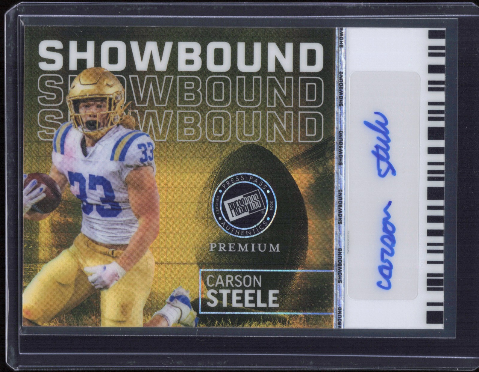2024 Leaf Press Pass Premium #S-CS1 Carson Steele Showbound Gold Auto /5