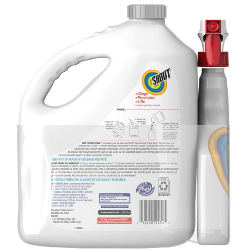 2-PK Shout Triple-Acting Laundry Stain Remover 128 floz refill + 22 floz trigger - Image 2 of 4