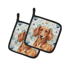 Caroline's Treasures Red Brown Dachshund Coastal Sea Glass Pair of Potholders