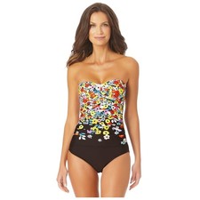 Anne Cole Floral Twist Front Shirred One Piece Swimsuit Size 8