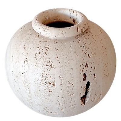 Light Travertine Artisan Vase Centerpiece Home Decor H 15Cm