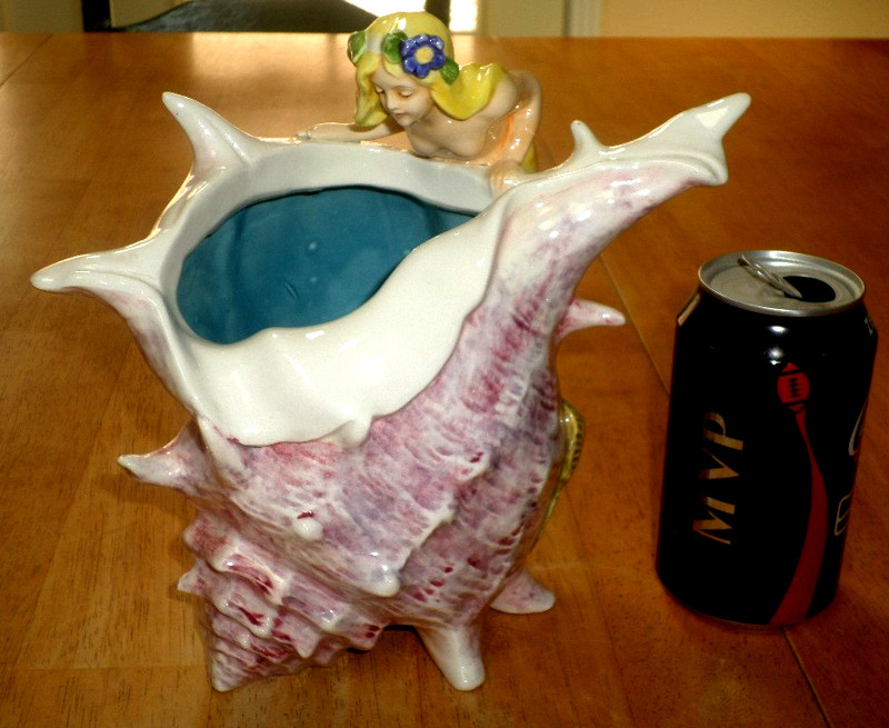 [HANDMADE by MAGDA] MERMAID & CONCH SEASHELL, [8.5" TALL] Ceramic Decorative Art