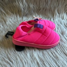 Wonder Nation Puffer Slippers Girl Size 5-6 Pink Plush Fuzzy Lined Slip On Shoes