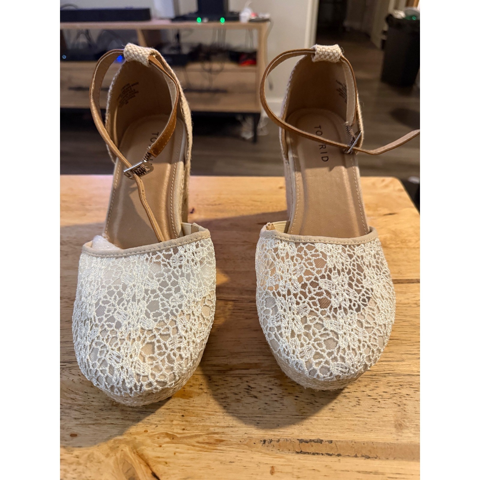 Torrid Womens Ivory Crochet Lace Espadrille Wedge Sandals Ivory Tan 9W 11804134