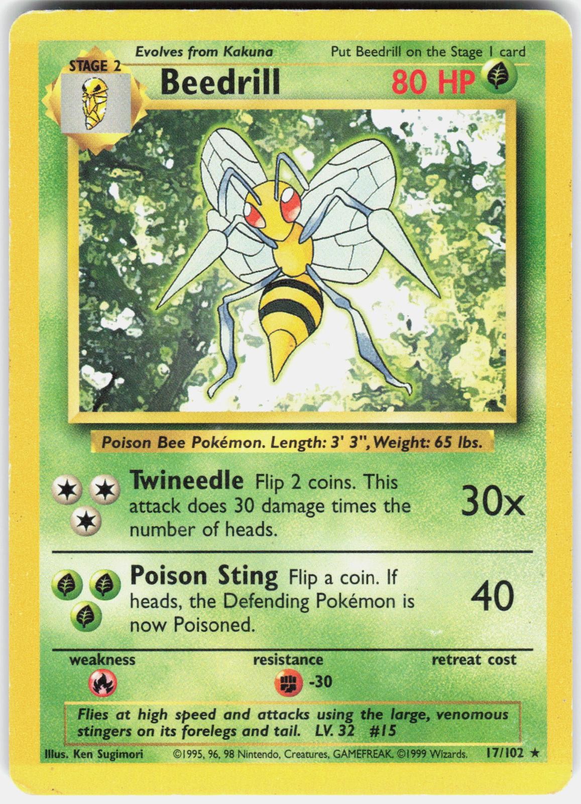 Beedrill 17/102 Rare Base Set Unlimited Pokemon HP