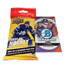 2021-22 Upper Deck Hockey 26 Card Fat Pack & 2025 Bowman Chrome 5 Card Pack