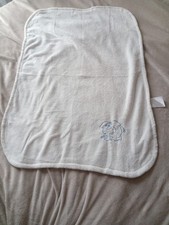 Unisex White Fleece Baby Blanket Soft Warm embroider blue elephant