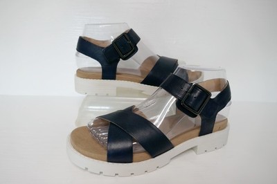 NEU CLARKS ORINOCO RIEMCHEN MARINEBLAU LEDER/LEDER GEFÜTTERT KNÖCHELRIEMEN SANDALEN UK5D £70