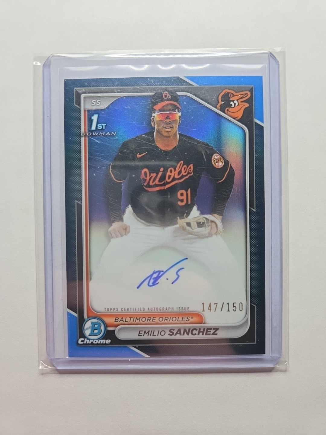 Emilio Sanchez 2024 Bowman Chrome 1st Blue Refractor Auto /150 Orioles