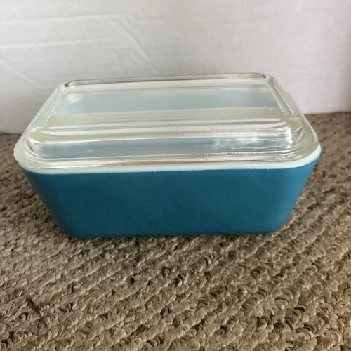 Vintage Blue Pyrex #502 Refrigerator Dish with Glass Lid #502-C