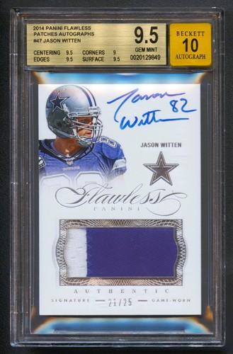 JASON WITTEN 2014 FLAWLESS SILVER GAME-USED PATCH AUTO AUTOGRAPH /25 BGS 9.5/10