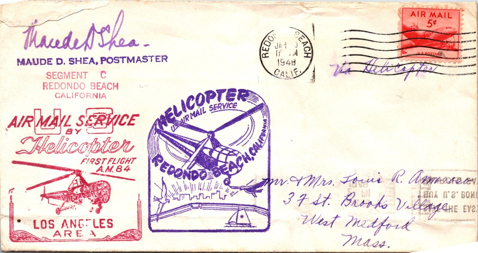 BH GOLDPATH: US first flight cover 1948 AM 84 Helicopter Air Mail Serv ...