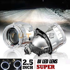 90w Mini 2.5 Bi Led Projector Lens White Angel Eyes Shrouds Retrofit Drl 6000k