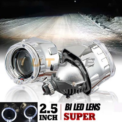 90W Mini 2.5'' BI LED Projector Lens White Angel Eyes Shrouds Retrofit DRL 6000K