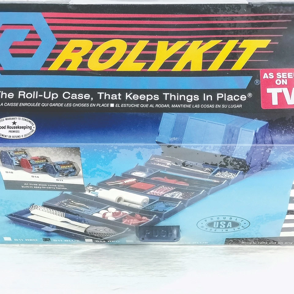 Rolykit Roll Up Storage Case Organizer S-11 Dark Blue Compartments SEALED Vtg - Image 3 of 4