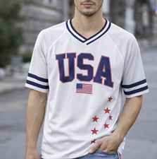 USA Soccer Jersey Men s Large White Red Blue USA 76 Graphic Futbol Fan Shirt