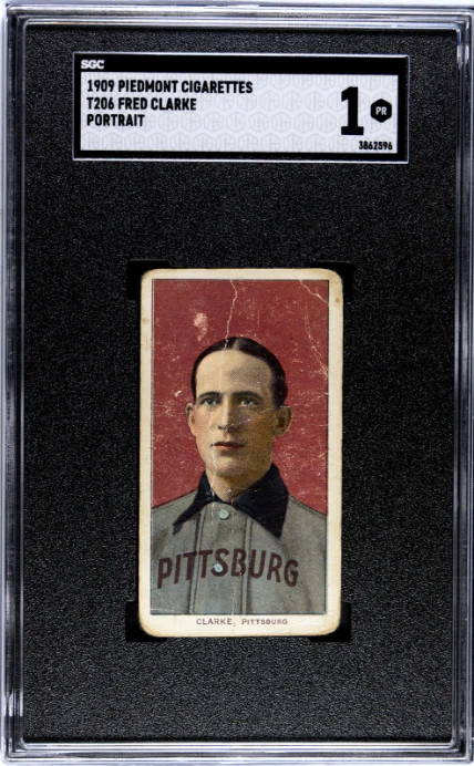 1909 T206 FRED CLARKE POOR PIEDMONT 150 HOF PORTRAIT SGC 1 PITTSBURGH PIRATES
