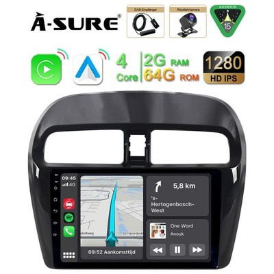 DAB+ 64GB Android 15 Autoradio GPS Navi CarPlay Für Mitsubishi Mirage Space Star