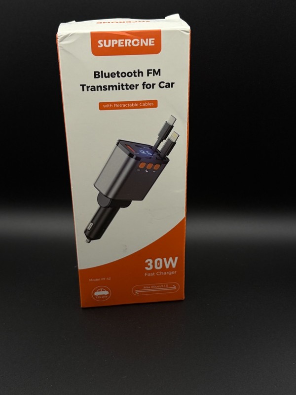 Superone FM  Bluetooth Transmitter and Charger with Retractable Cables