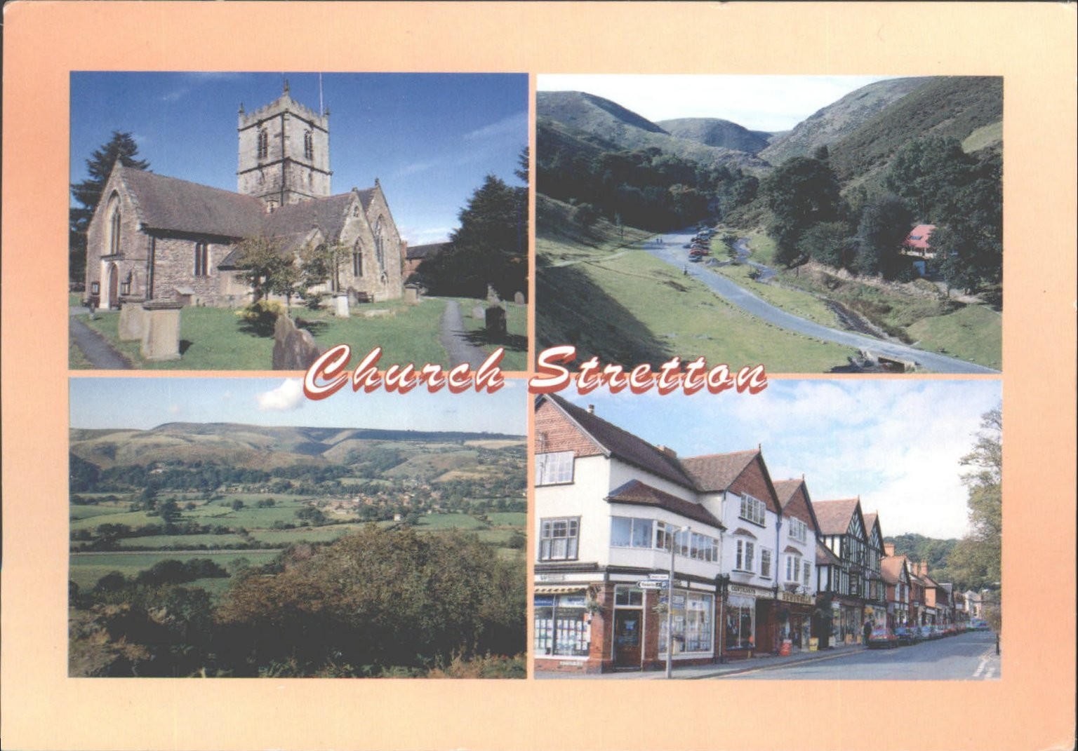 Church Stretton Shropshire Postcard - Valley, Church & Town Views 19p Stamp