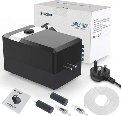 ZACRO Aquarium Air Pump Ultra Silent Oxygen Pump with Dual Outlet Adjustable Air Valve