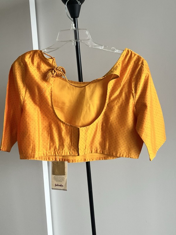 NWT Fabindia Golden Yellow Silk & Cotton Saree Sari Blouse Cropped  Lined XL / L