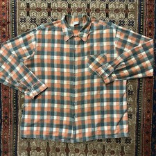 Vintage 1970s JC Penney Printed Plaid Cotton Flannel Shirt Sz XL - Orange/Green