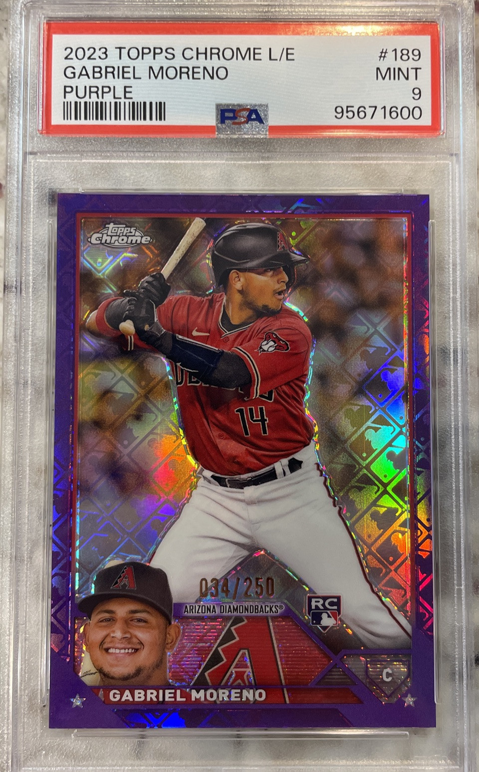 2023 Topps Chrome Logofractor Gabriel Moreno Purple /250 RC PSA 9
