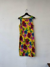 Vintage Adrienne Vittadini Dress Womens 4 Yellow Floral Beaded Sheath 80s 90s