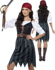 Ladies Deckhand Pirate Costume Adults Caribbean Fancy Dress Women Outfit 8-22